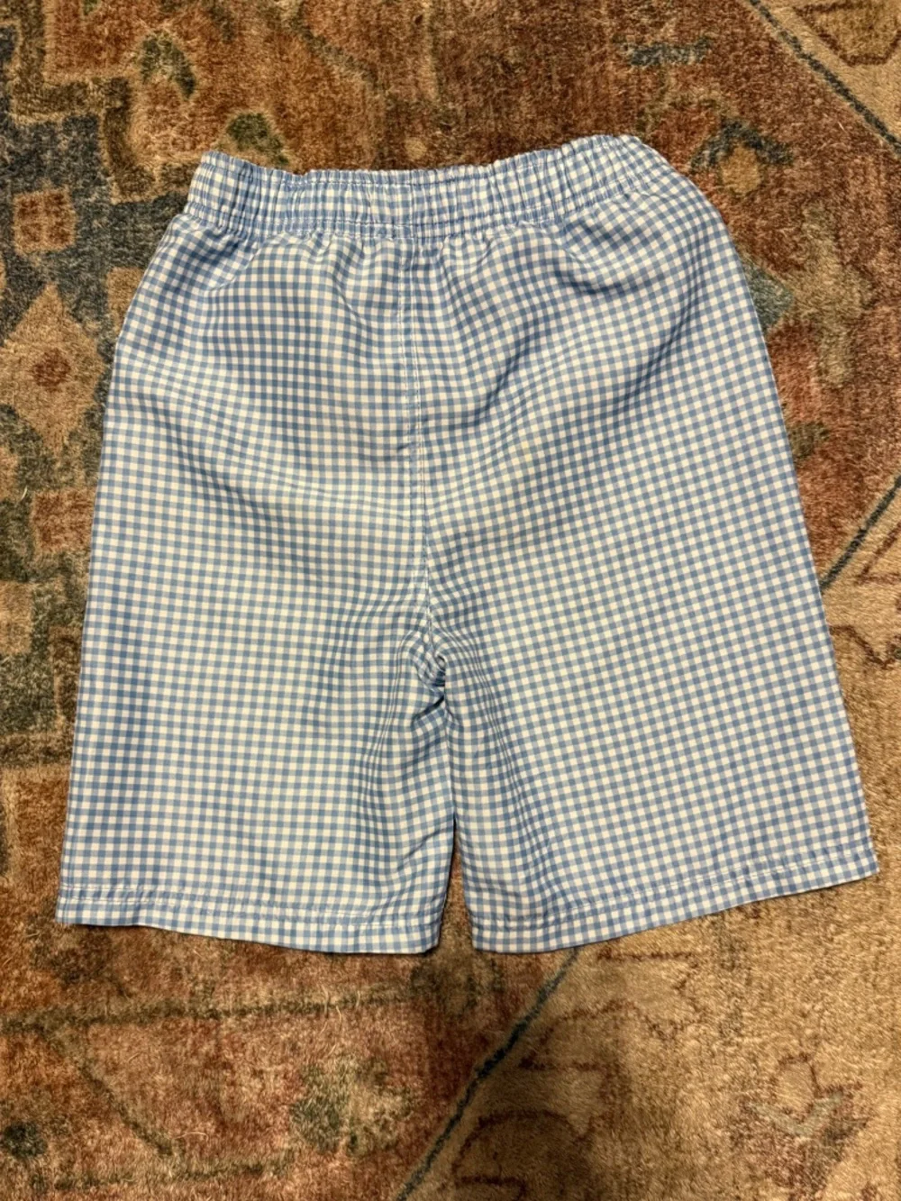 Kids Light Blue Gingham Swim Trunks with Elastic Waist